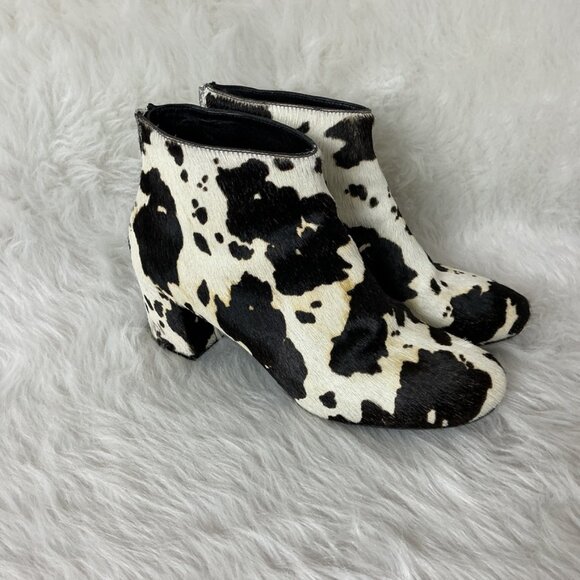 McQ Alexander McQueen Brown Ivory Spotted Calf Hair Ankle Boots EU 41 US 11 - Picture 1 of 9